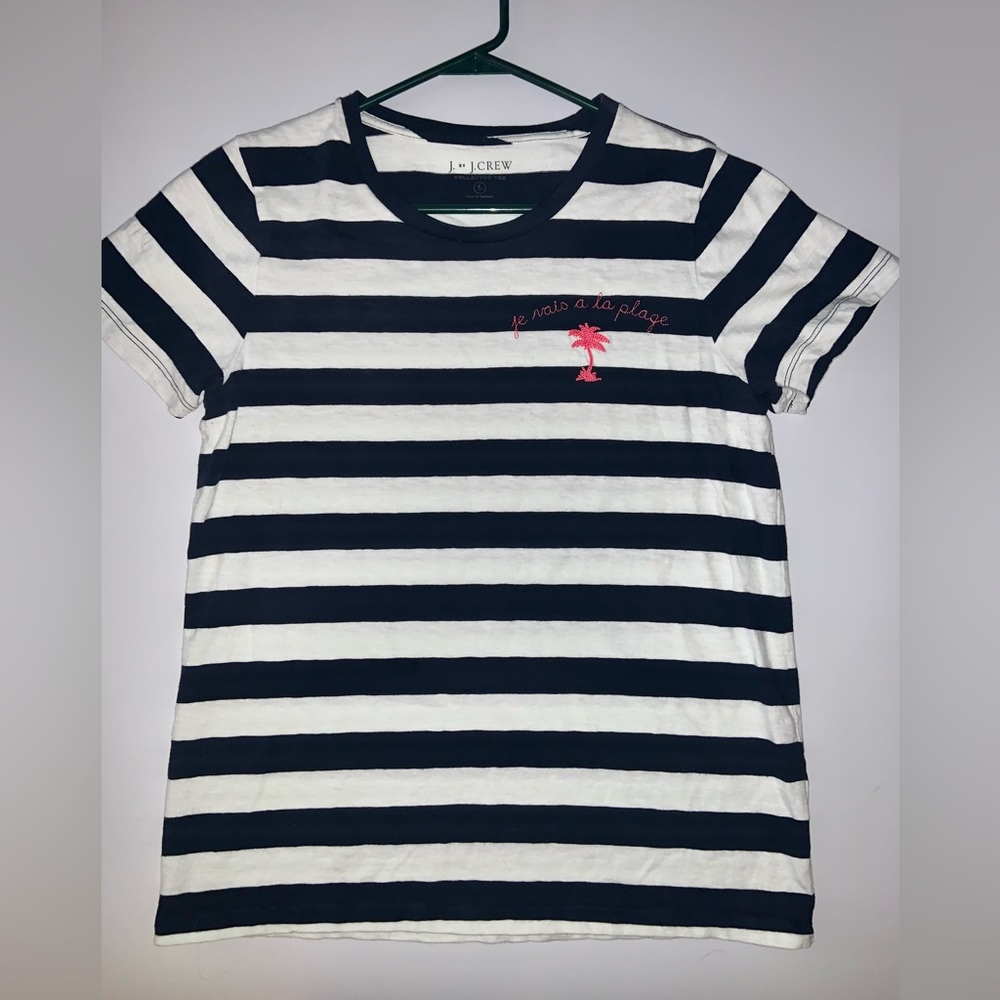 J.Crew Navy Striped Tee with Red Embroidery
